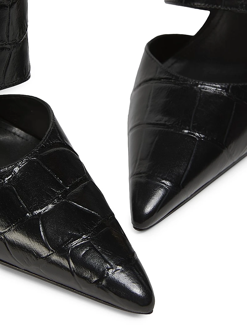 Beatrix 100MM Croc-Embossed Leather Mule Pumps