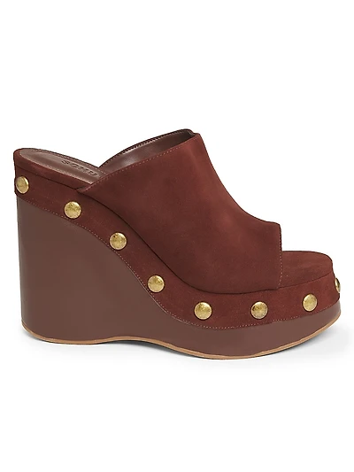 Spencer 100MM Studded Suede Wedge Sandals