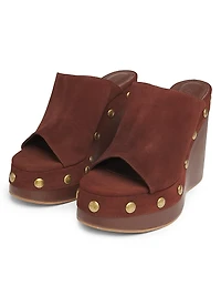 Spencer 100MM Studded Suede Wedge Sandals
