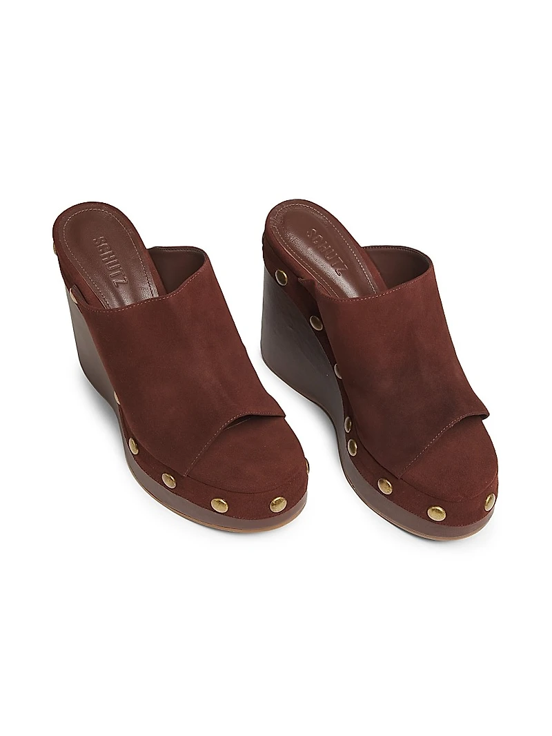 Spencer 100MM Studded Suede Wedge Sandals