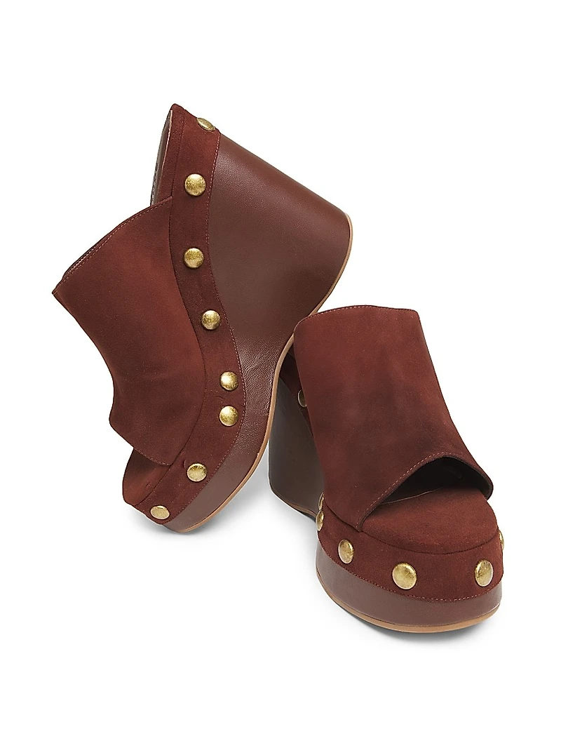 Spencer 100MM Studded Suede Wedge Sandals