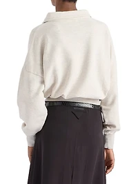 Long-Sleeved Cotton Fleece Polo Shirt