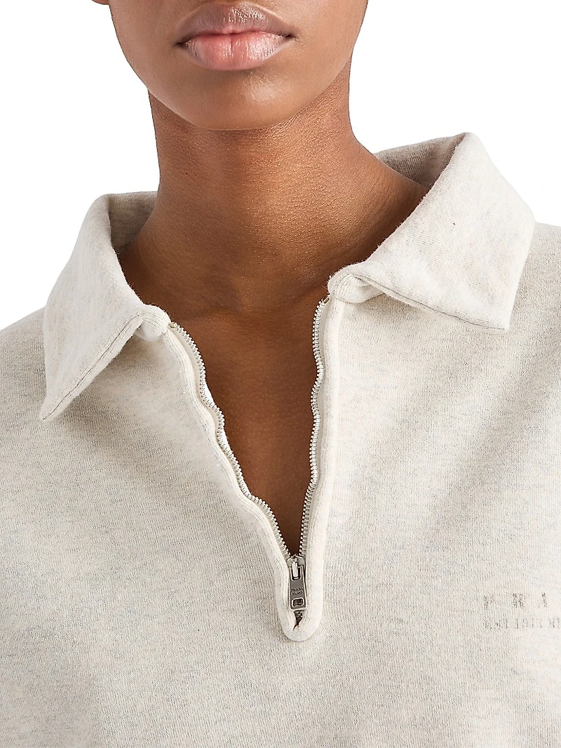 Long-Sleeved Cotton Fleece Polo Shirt