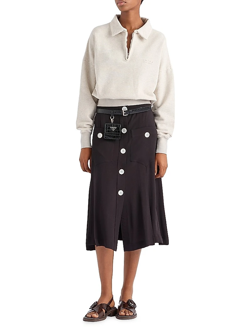 Long-Sleeved Cotton Fleece Polo Shirt