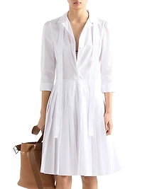 Pleated Poplin Shirt Dress