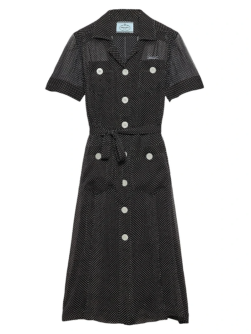 Polka-Dot Silk Chiffon Shirt Dress