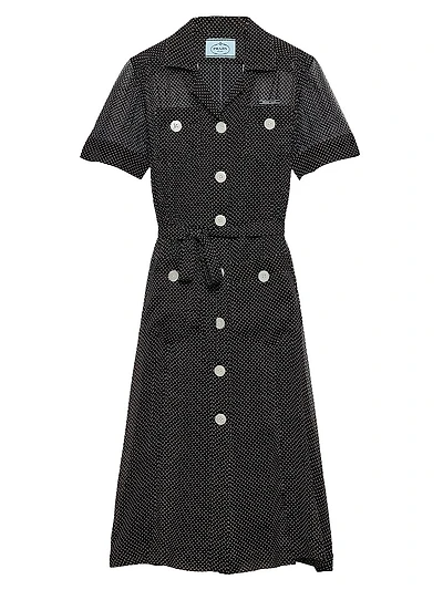 Polka-Dot Silk Chiffon Shirt Dress