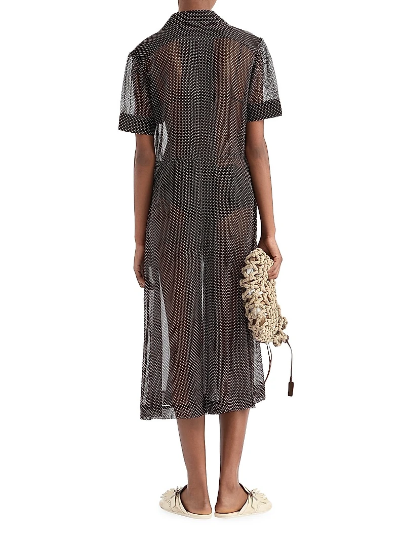 Polka-Dot Silk Chiffon Shirt Dress
