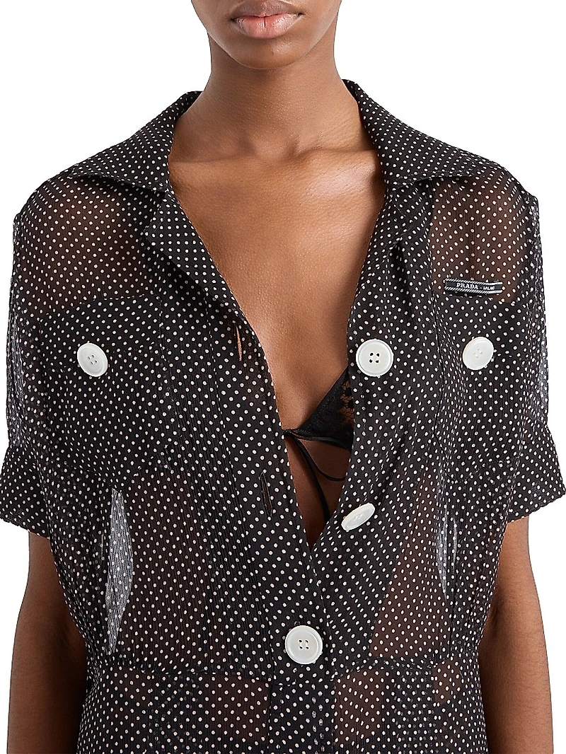 Polka-Dot Silk Chiffon Shirt Dress