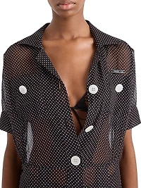 Polka-Dot Silk Chiffon Shirt Dress