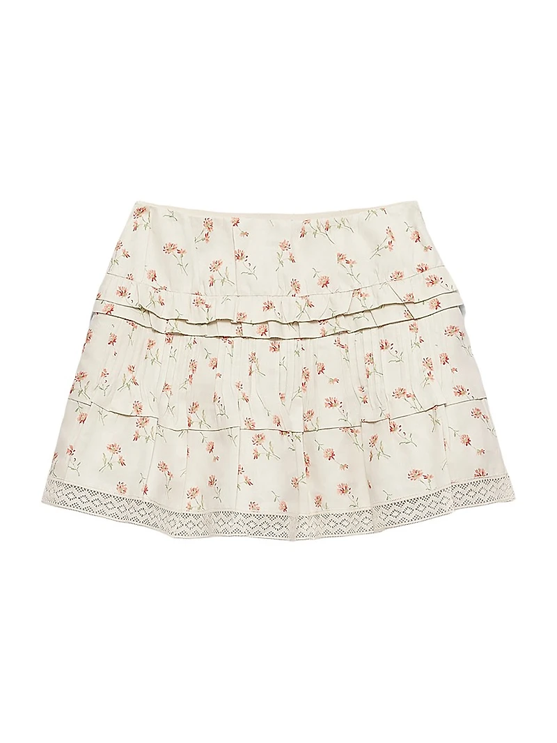 Floral Print Linen Mini Skirt