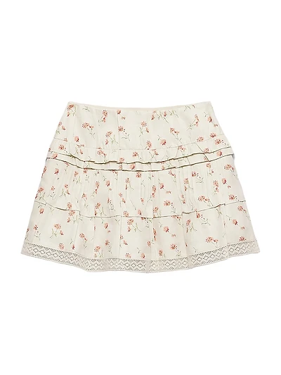 Floral Print Linen Mini Skirt