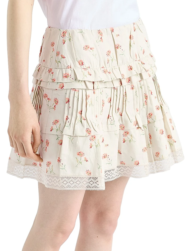 Floral Print Linen Mini Skirt