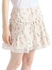 Floral Print Linen Mini Skirt