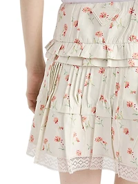 Floral Print Linen Mini Skirt