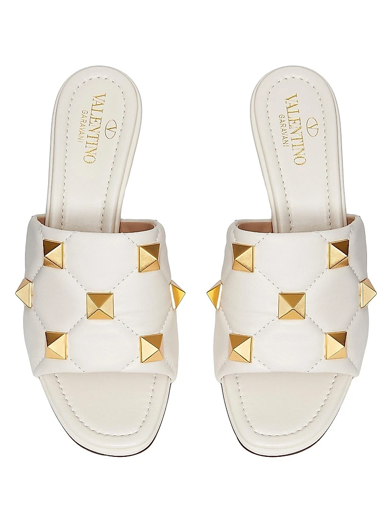 Roman Stud 65MM Slide Sandals in Quilted Nappa