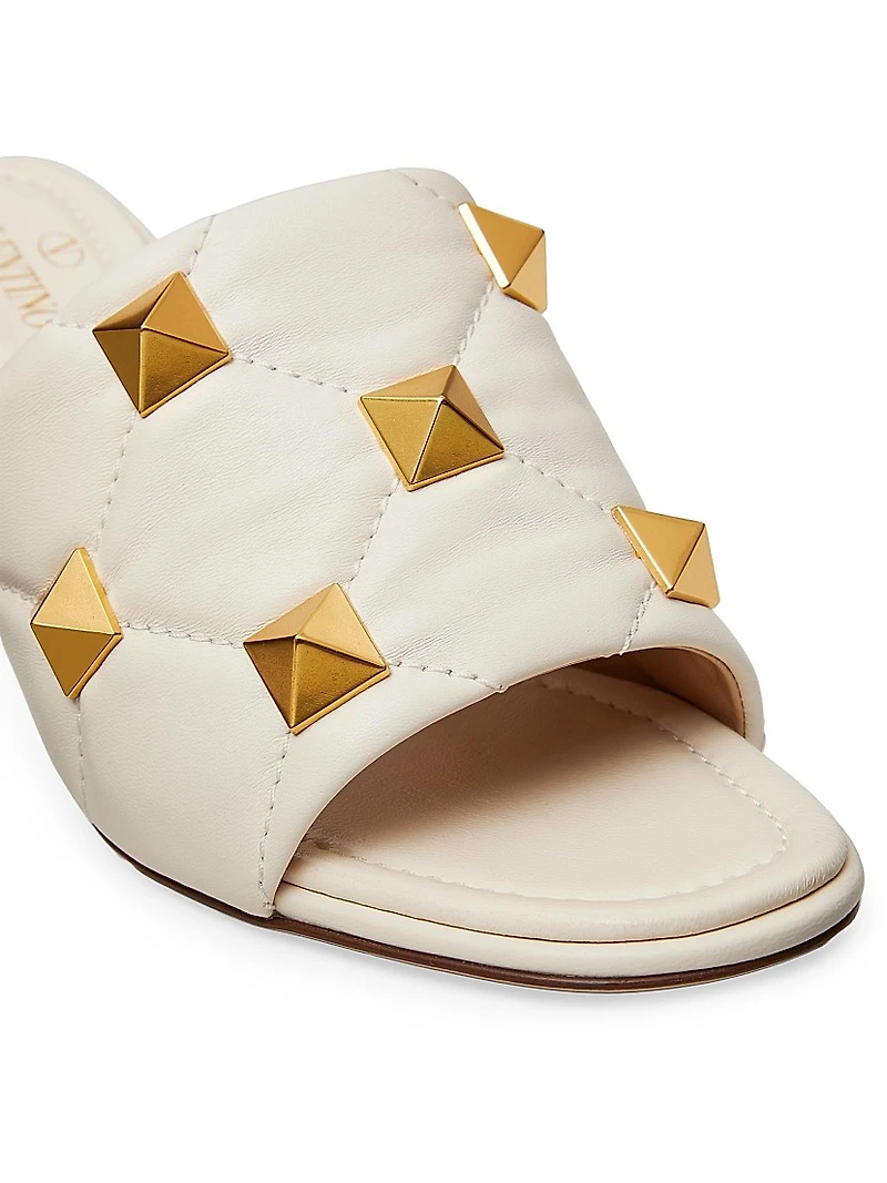 Roman Stud 65MM Slide Sandals in Quilted Nappa