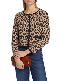 Oberon Leopard-Print Merino Wool Cardigan