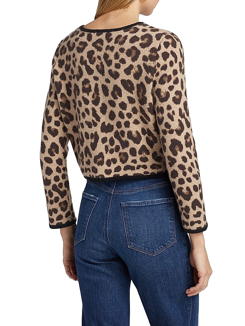 Oberon Leopard-Print Merino Wool Cardigan