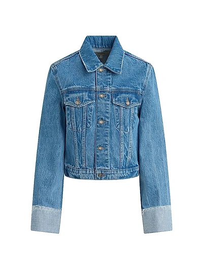 Cuffed-Sleeve Denim Crop Jacket