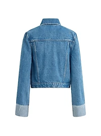 Cuffed-Sleeve Denim Crop Jacket