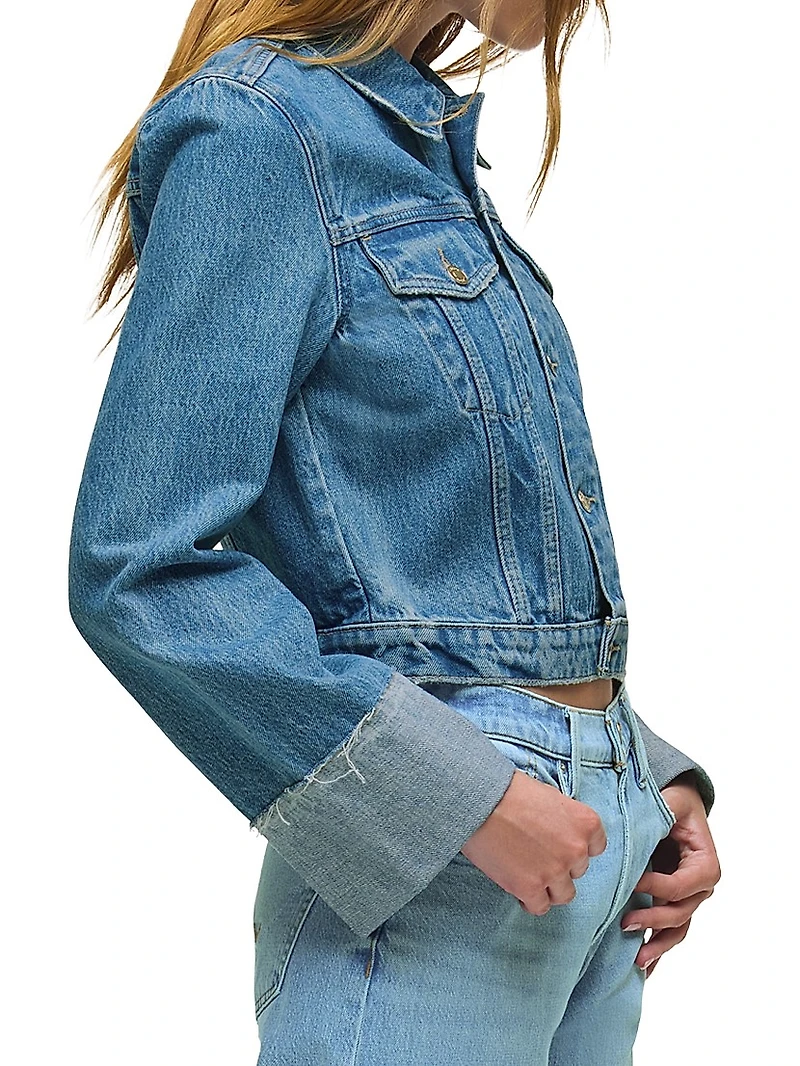 Cuffed-Sleeve Denim Crop Jacket