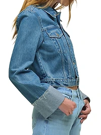 Cuffed-Sleeve Denim Crop Jacket