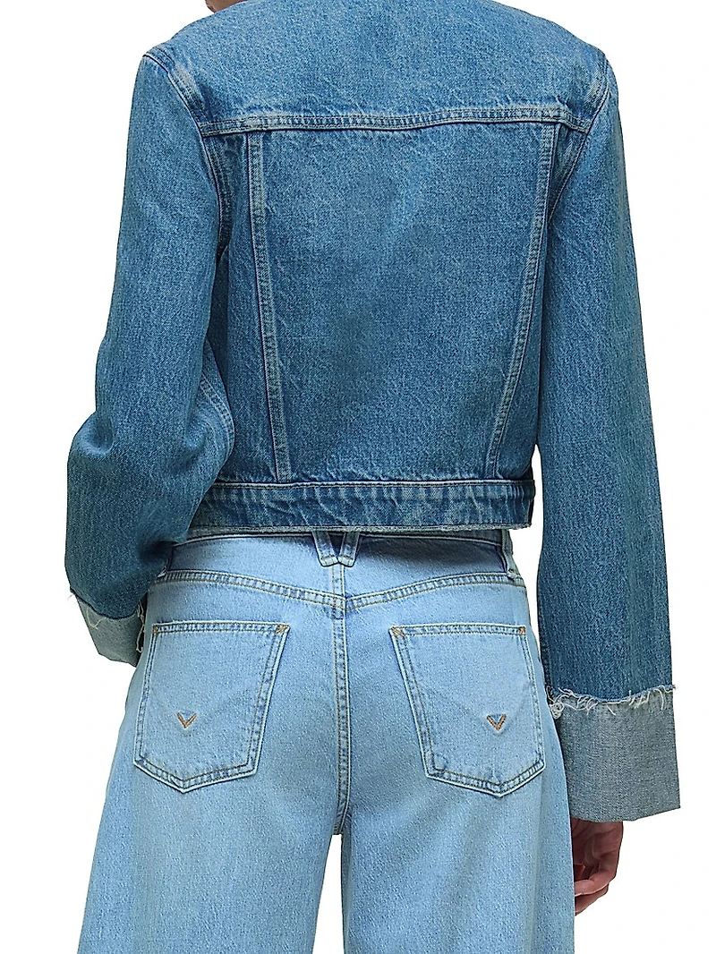 Cuffed-Sleeve Denim Crop Jacket