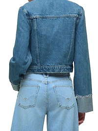 Cuffed-Sleeve Denim Crop Jacket