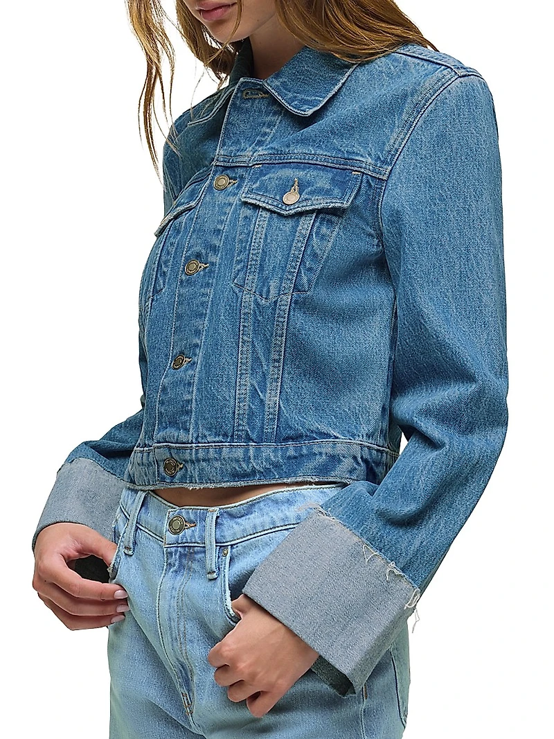 Cuffed-Sleeve Denim Crop Jacket