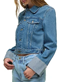 Cuffed-Sleeve Denim Crop Jacket