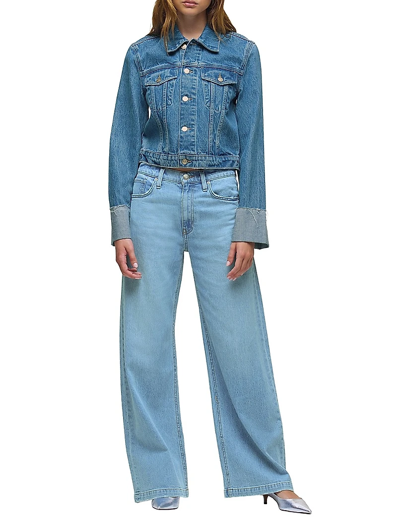 Cuffed-Sleeve Denim Crop Jacket