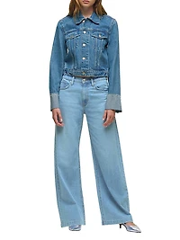 Cuffed-Sleeve Denim Crop Jacket