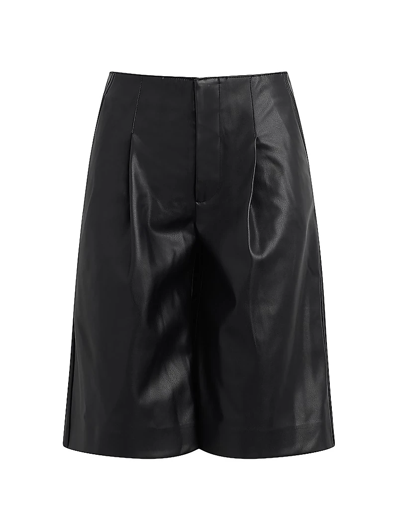 Faux Leather Pleated Trouser Shorts