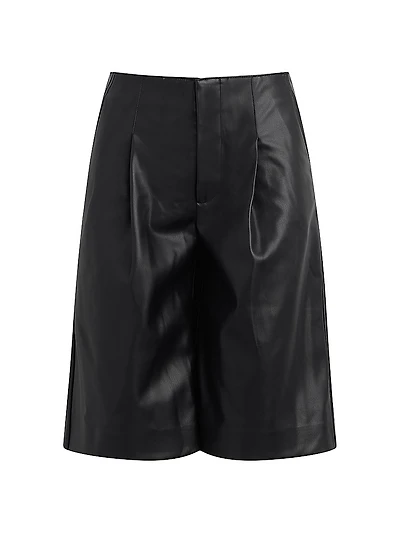 Faux Leather Pleated Trouser Shorts