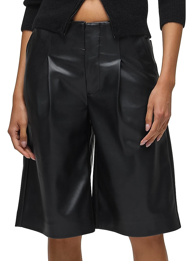 Faux Leather Pleated Trouser Shorts