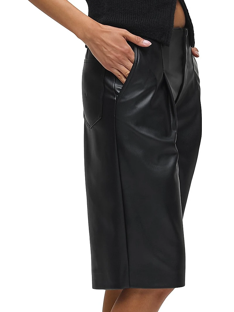 Faux Leather Pleated Trouser Shorts
