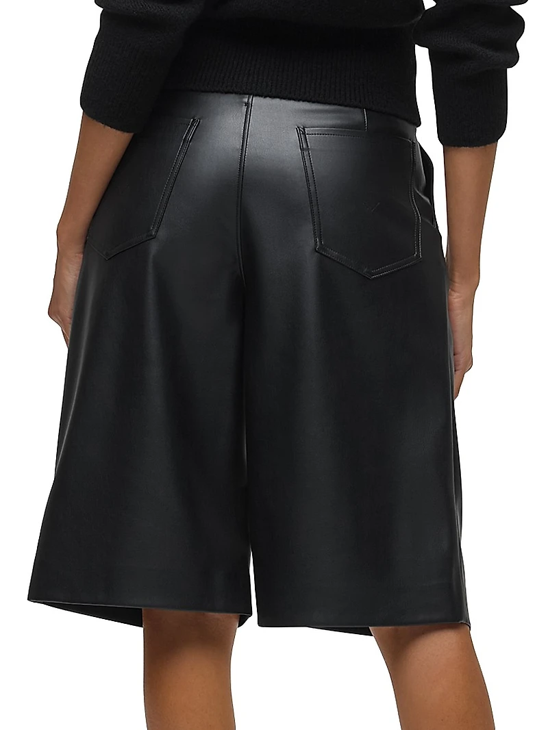 Faux Leather Pleated Trouser Shorts