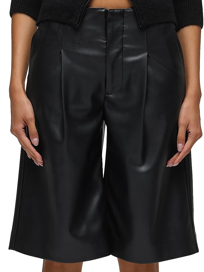Faux Leather Pleated Trouser Shorts