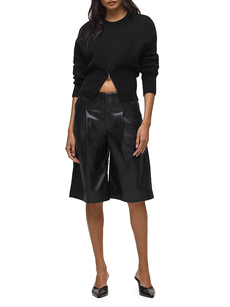 Faux Leather Pleated Trouser Shorts
