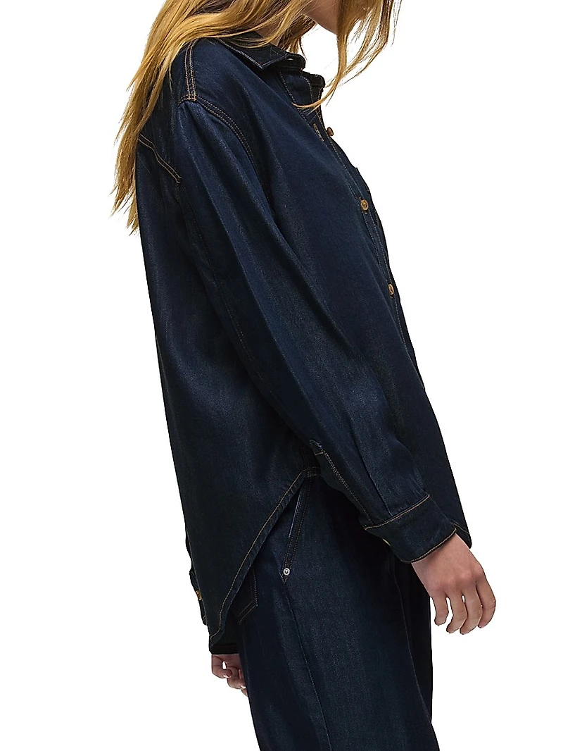 Oversized Button-Front Denim Shirt