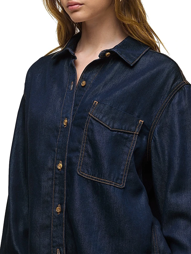 Oversized Button-Front Denim Shirt