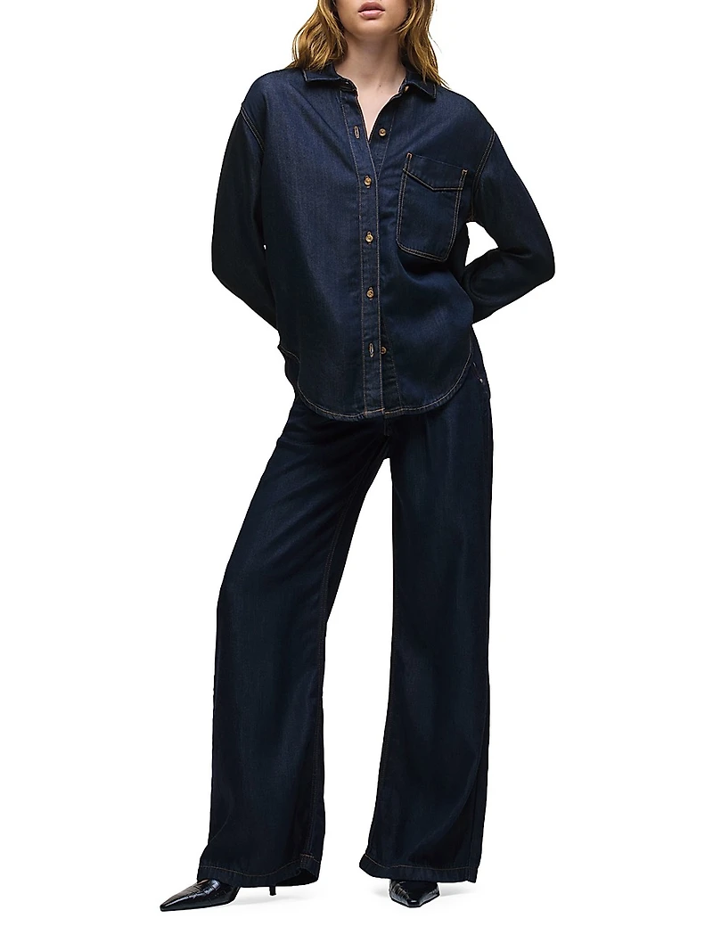 Oversized Button-Front Denim Shirt