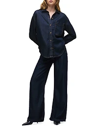 Oversized Button-Front Denim Shirt