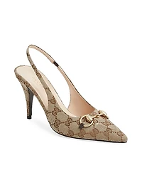 85MM Horsebit GG Canvas Slingback Pumps