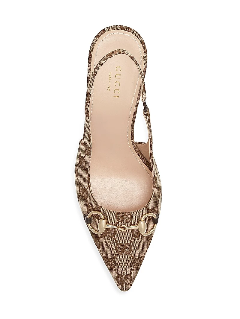 85MM Horsebit GG Canvas Slingback Pumps