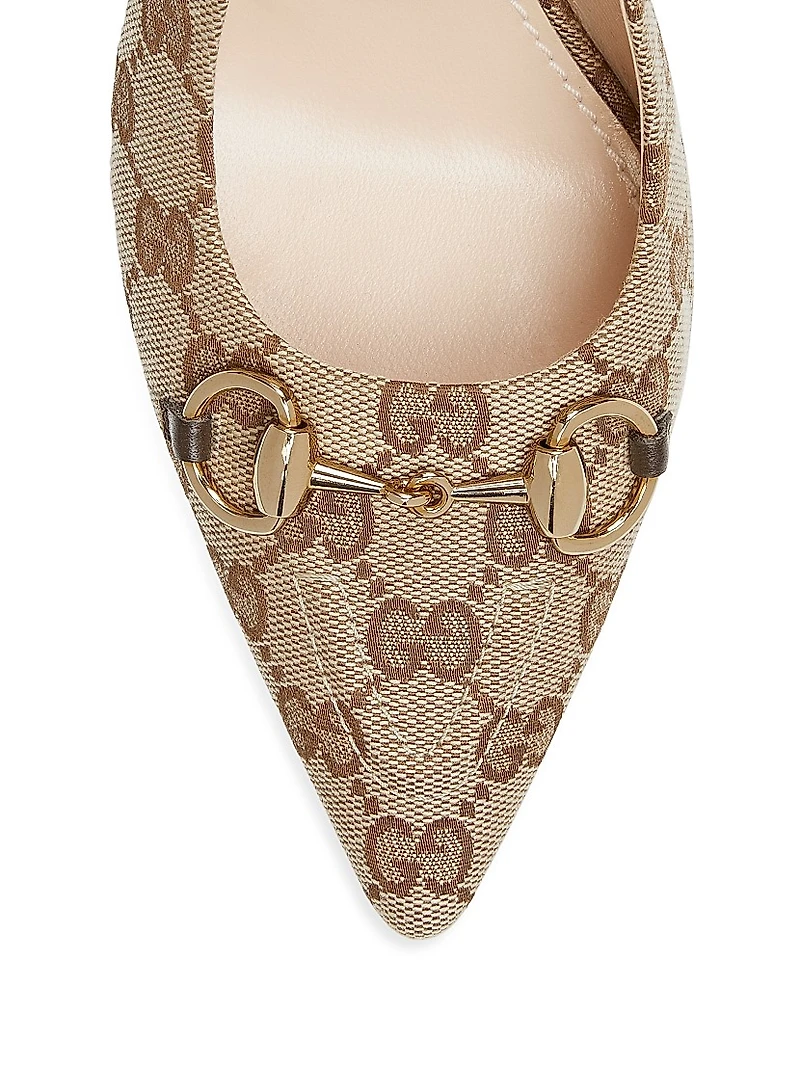 85MM Horsebit GG Canvas Slingback Pumps
