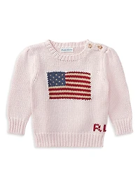 Baby Girl's American Flag Crewneck Sweater
