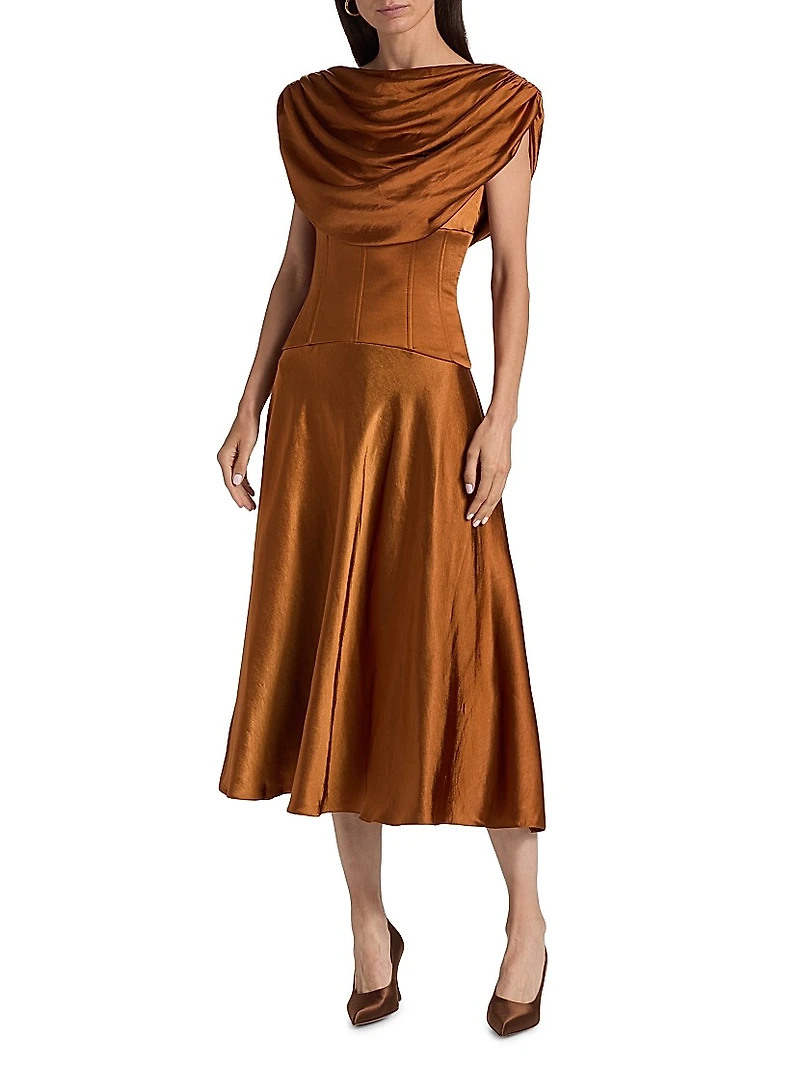 Satin Cowlneck Cocktail Dress