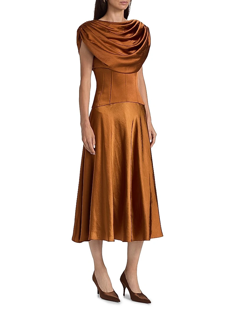 Satin Cowlneck Cocktail Dress